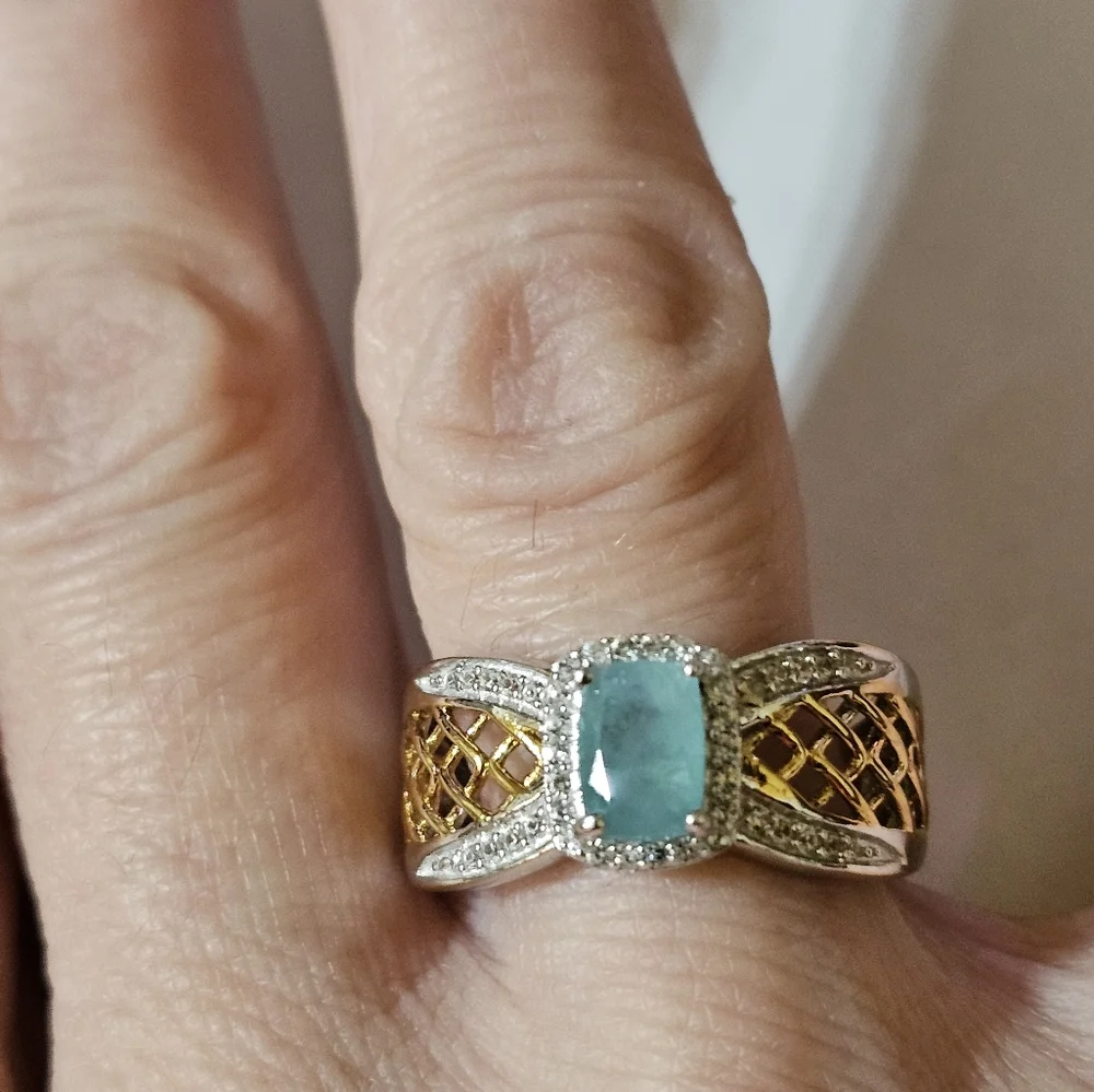 Genuine Grandidierite & Diamonds 💍 14k Gold Accents & Platinum over 925 Sz 8! - Picture 2 of 3